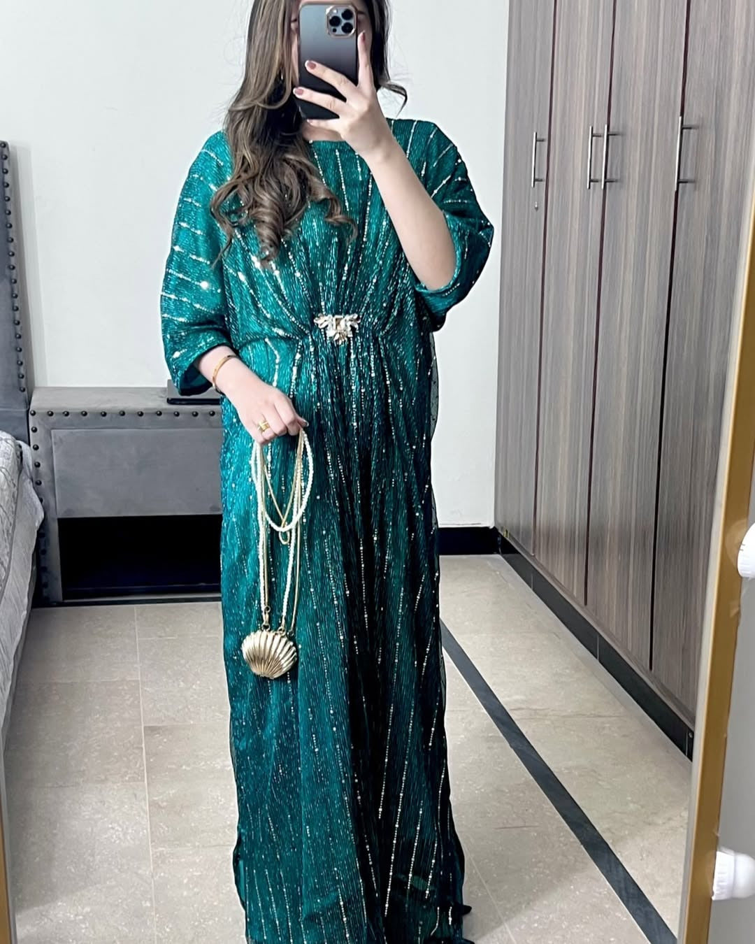 Rooh-e-Sham Kaftan Stitch – Emerald Green