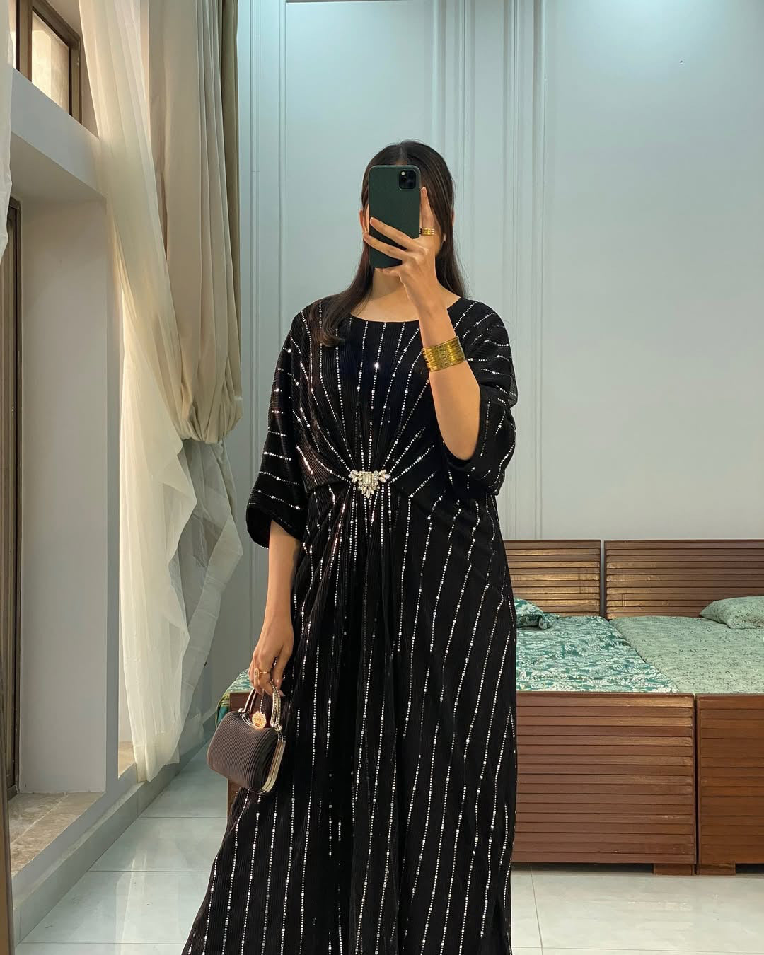 Rooh-e-Sham Kaftan Stitch – Jet Black