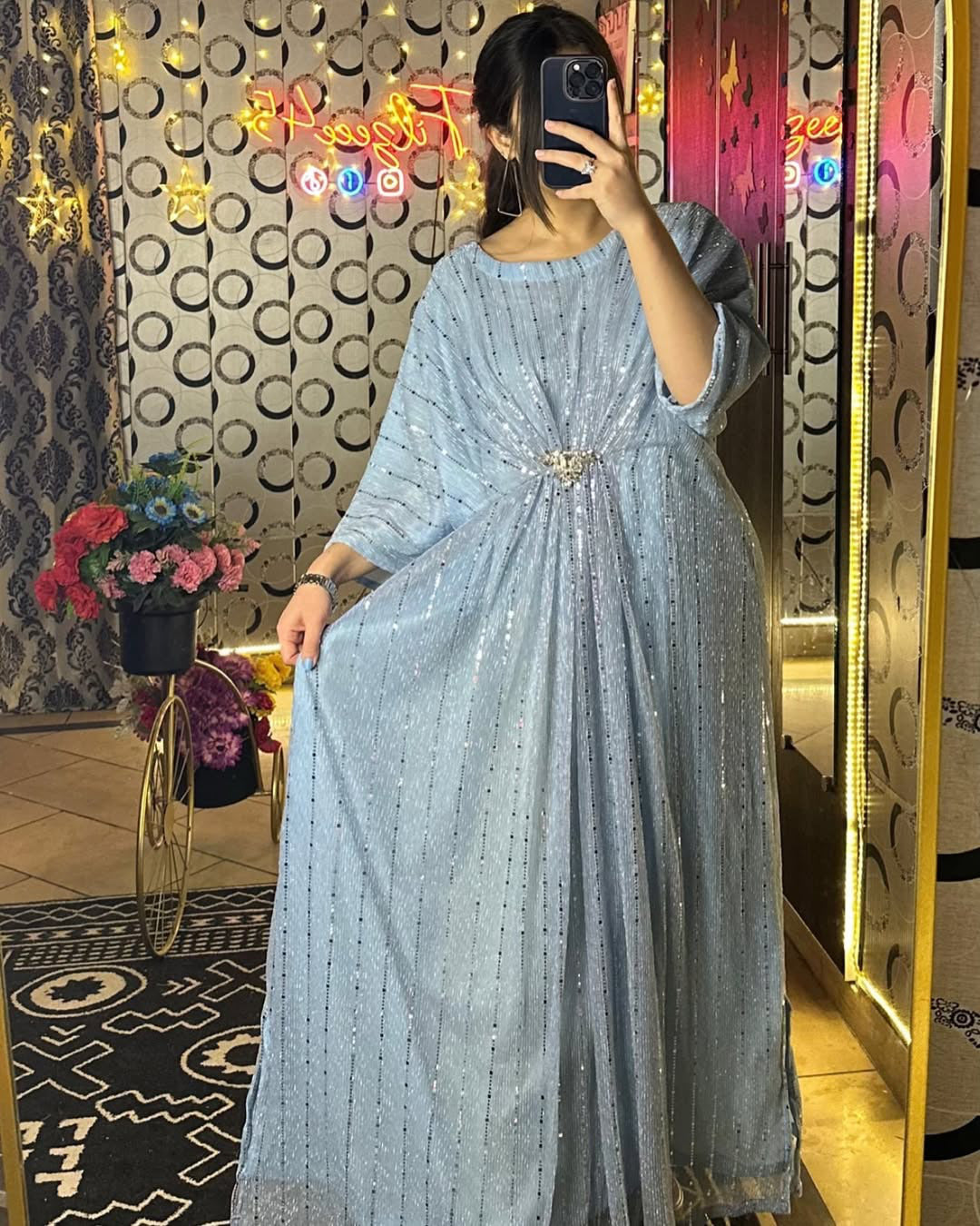 Rooh-e-Sham Kaftan Stitch – Ice Blue