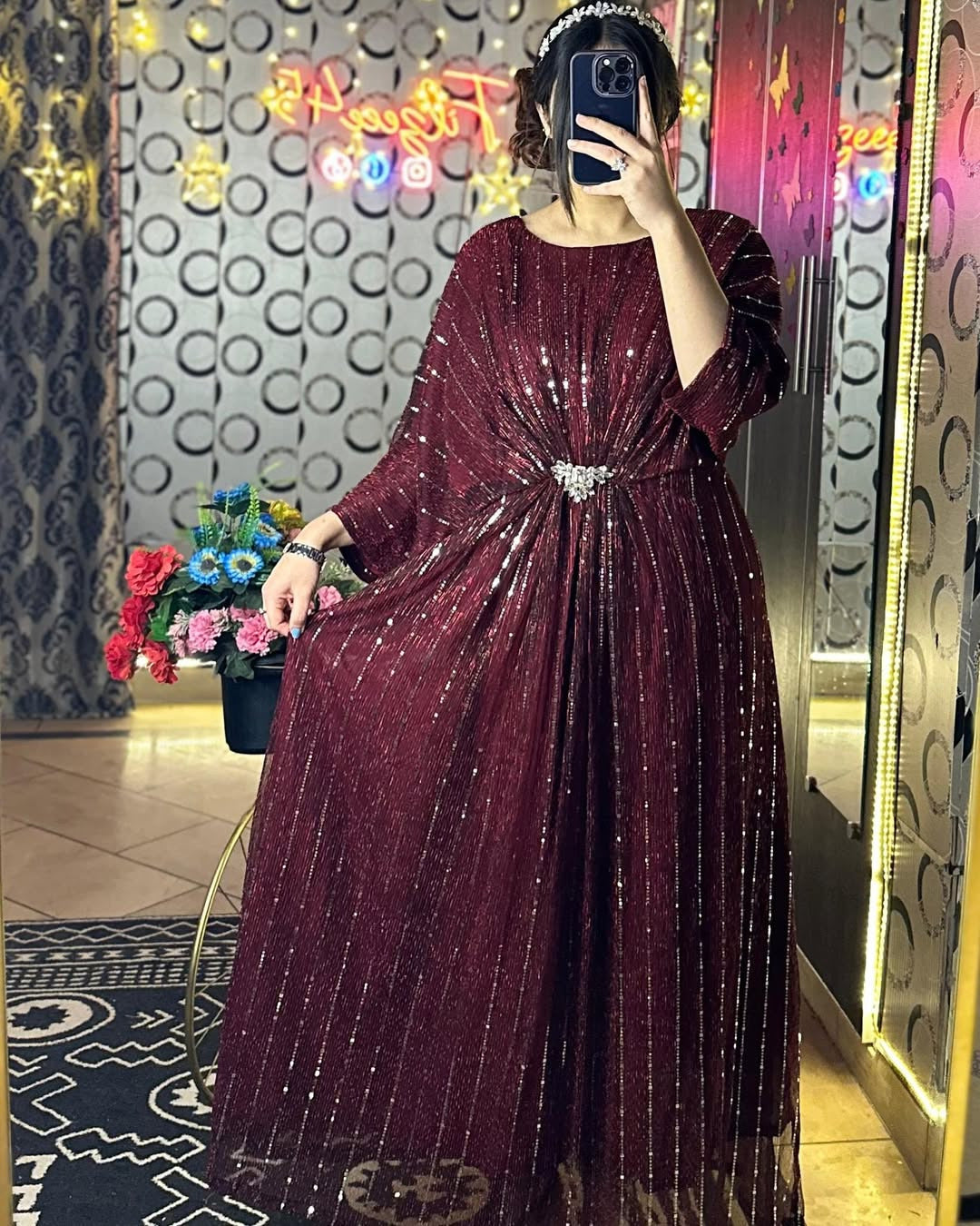 Rooh-e-Sham Kaftan Stich – Wine Red