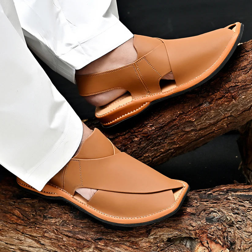 Handmade Classic Brown Peshawari Chappal
