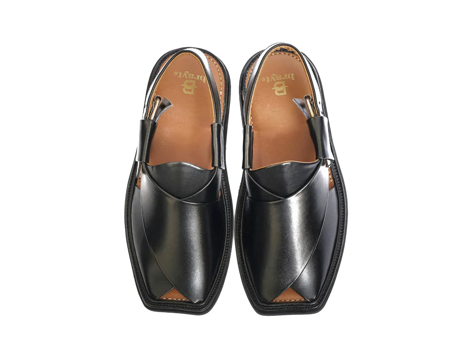 Handmade Classic Black Peshawari Chappal