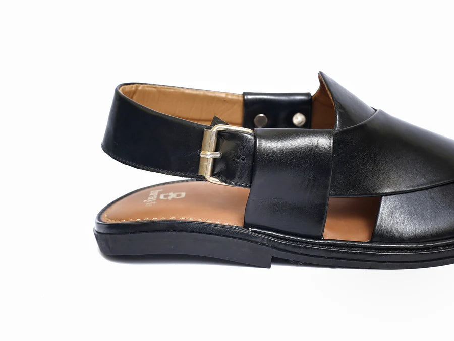 Handmade Classic Black Peshawari Chappal
