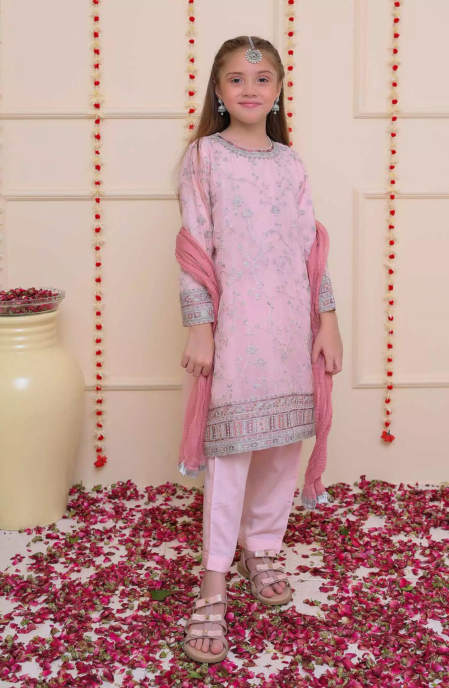 Kids 3PC Embroidered Lawn Dress With Net Dupatta