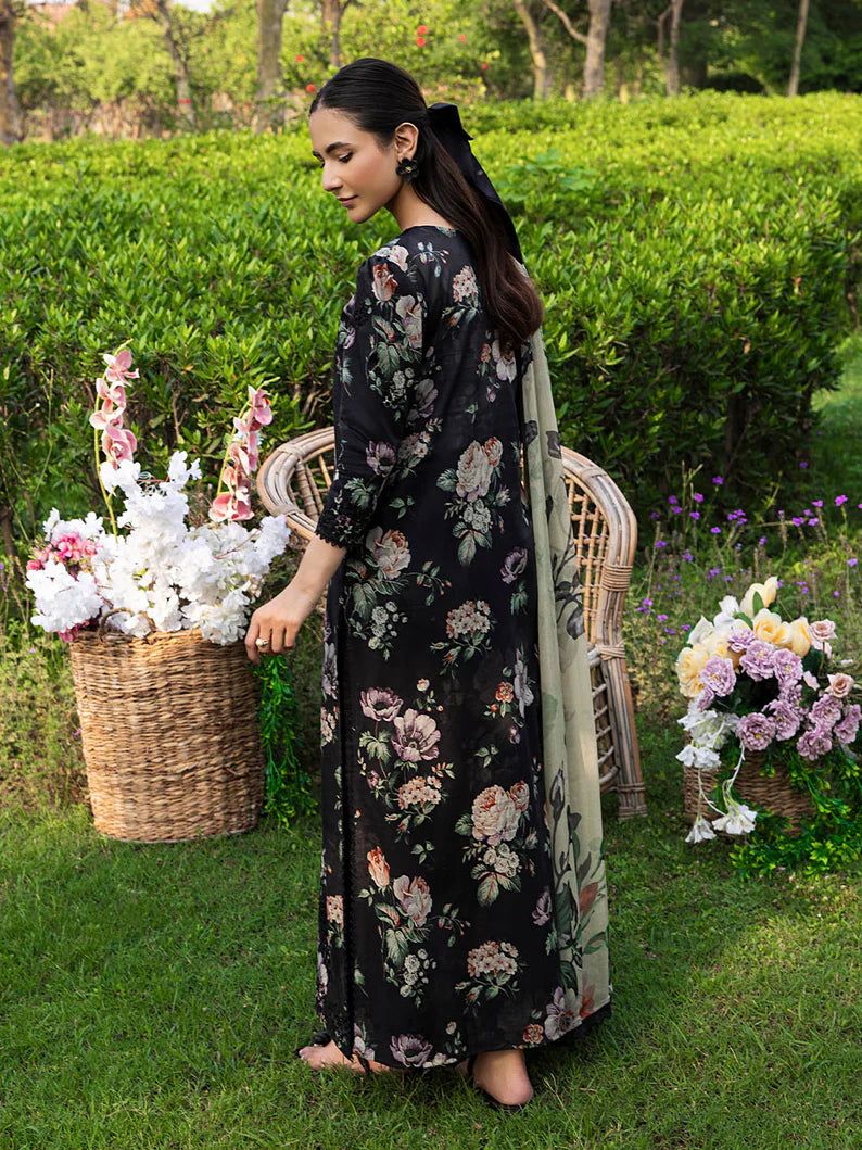 Bloom delicate floral Linen Embroidered 3-Piece
