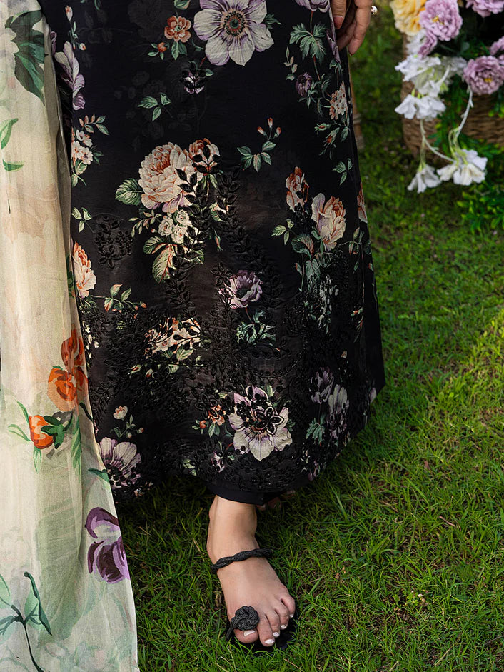 Bloom delicate floral Linen Embroidered 3-Piece