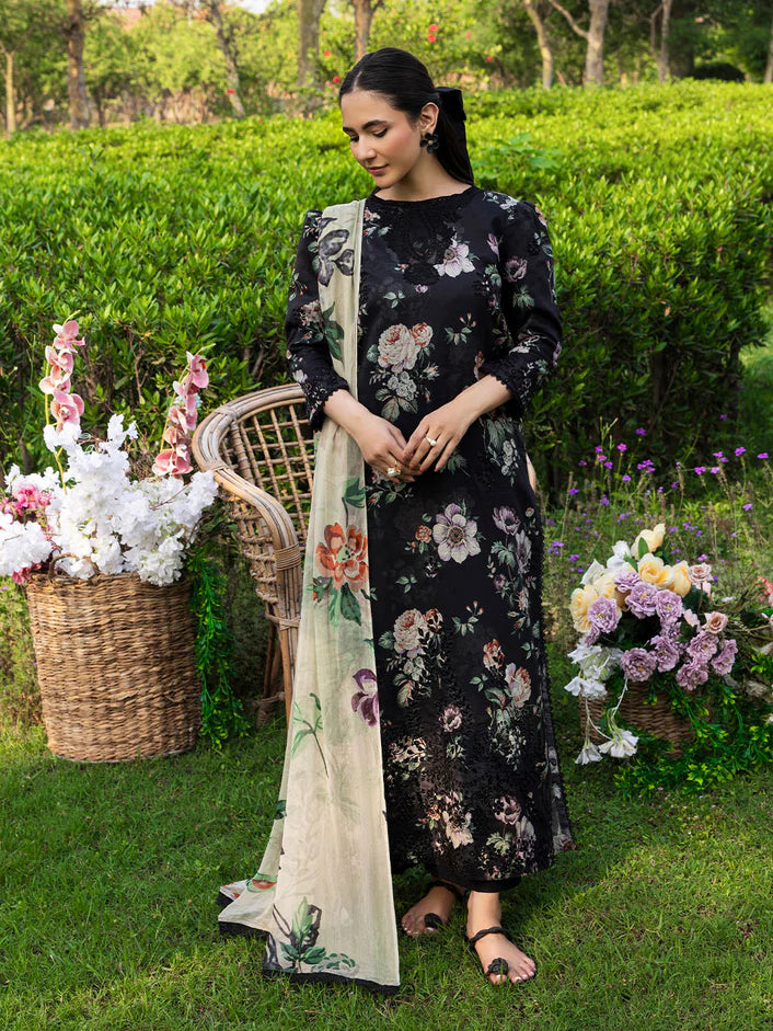 Bloom delicate floral Linen Embroidered 3-Piece