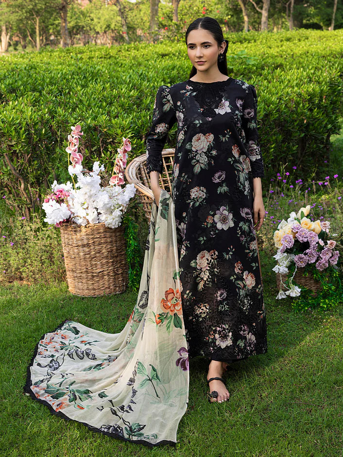 Bloom delicate floral Linen Embroidered 3-Piece