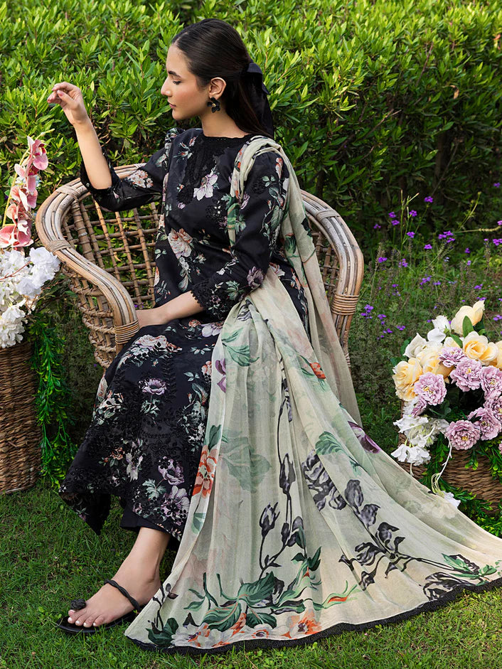 Bloom delicate floral Linen Embroidered 3-Piece