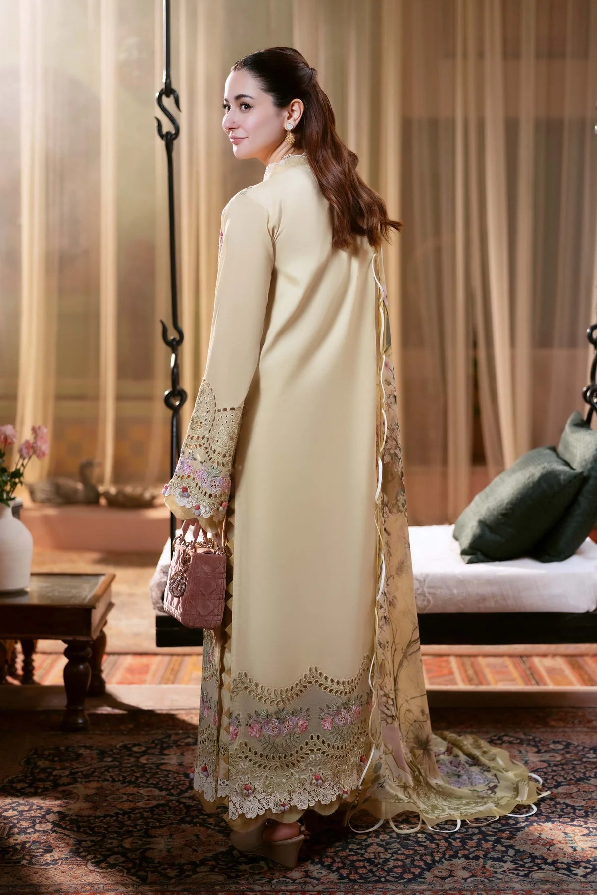 Jade X Hania Aamir 3PC Lawn Embroidered Suit with Chiffon Printed Dupatta