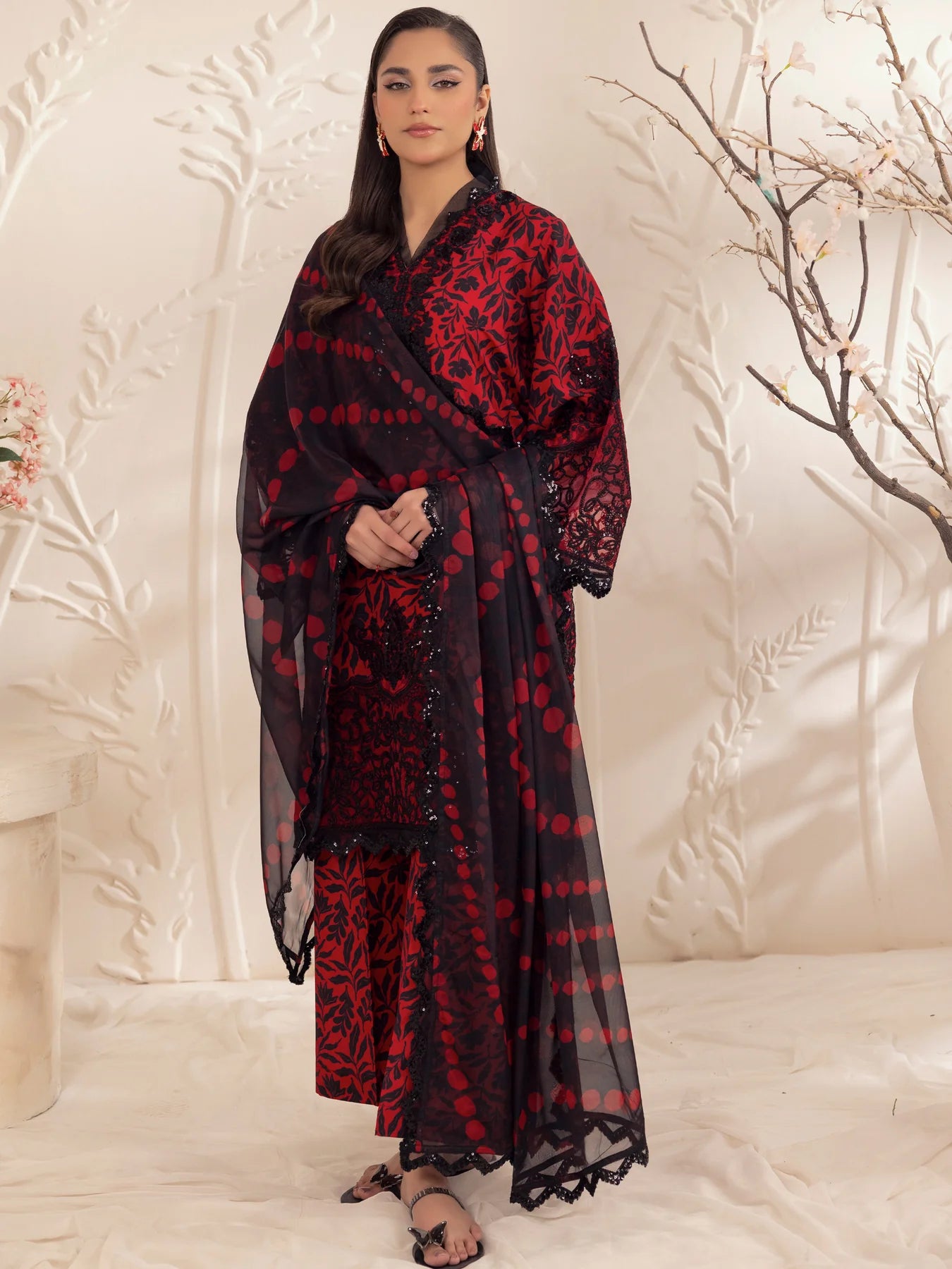 Floral Elegance Embroidered Printed Linen 3-pc