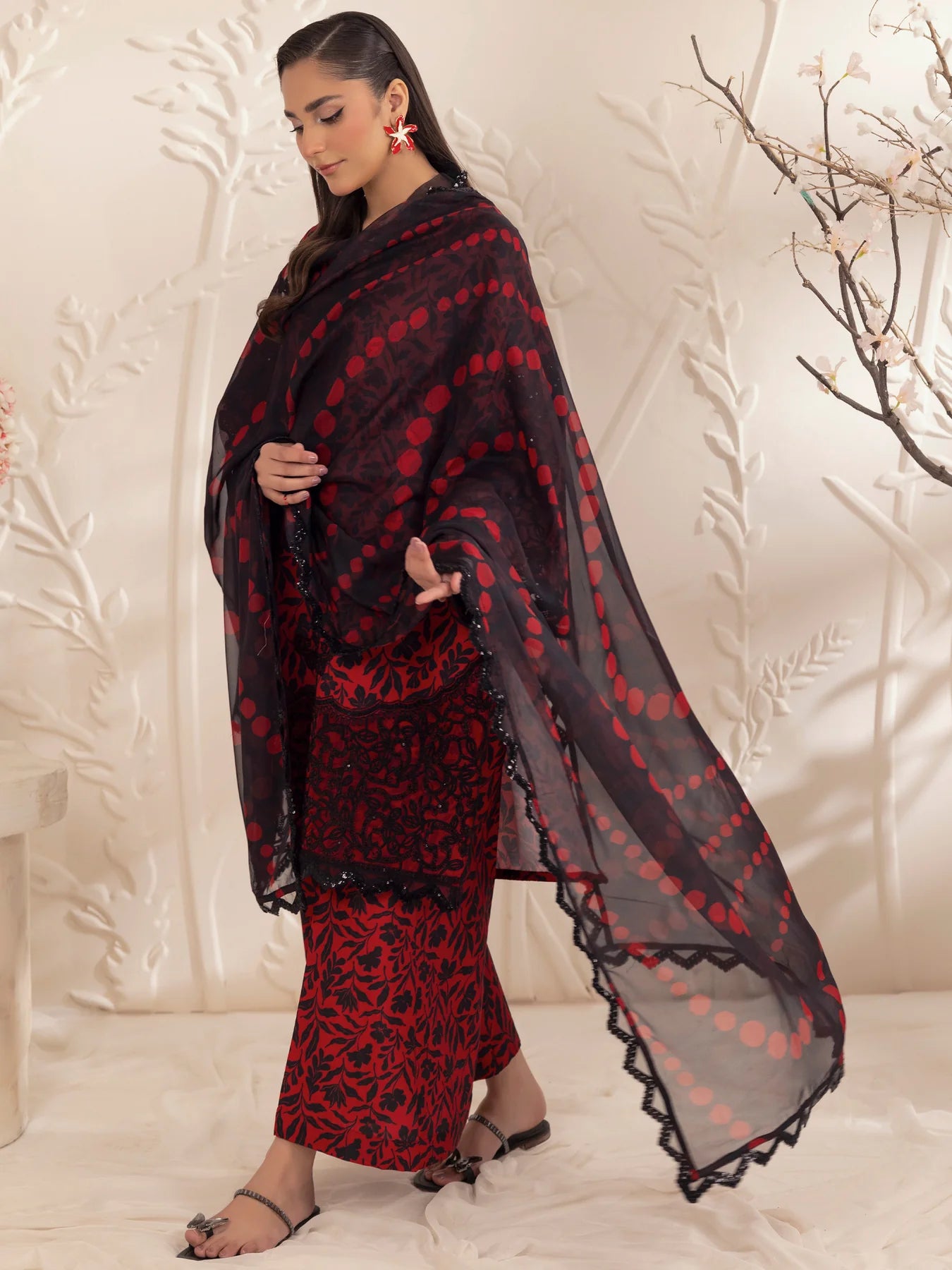 Floral Elegance Embroidered Printed Linen 3-pc