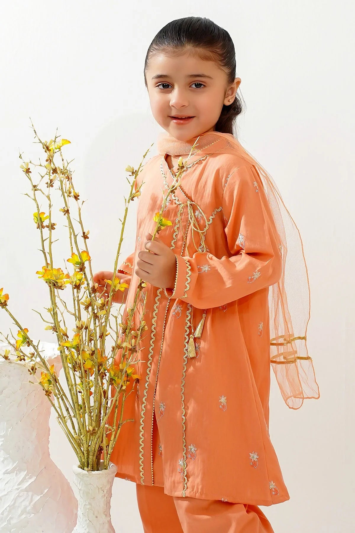 Ochre Clothing Toddlers Eastern Cotton Embroidered 3 Pc Suit