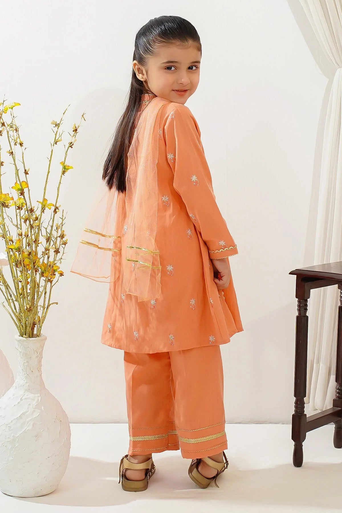 Ochre Clothing Toddlers Eastern Cotton Embroidered 3 Pc Suit