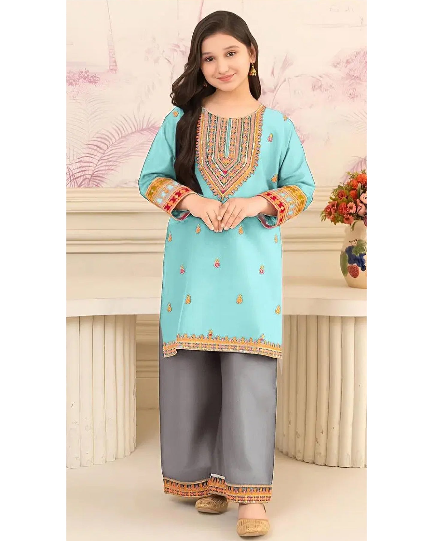 2 Pcs Girl’s Embroidered Suit