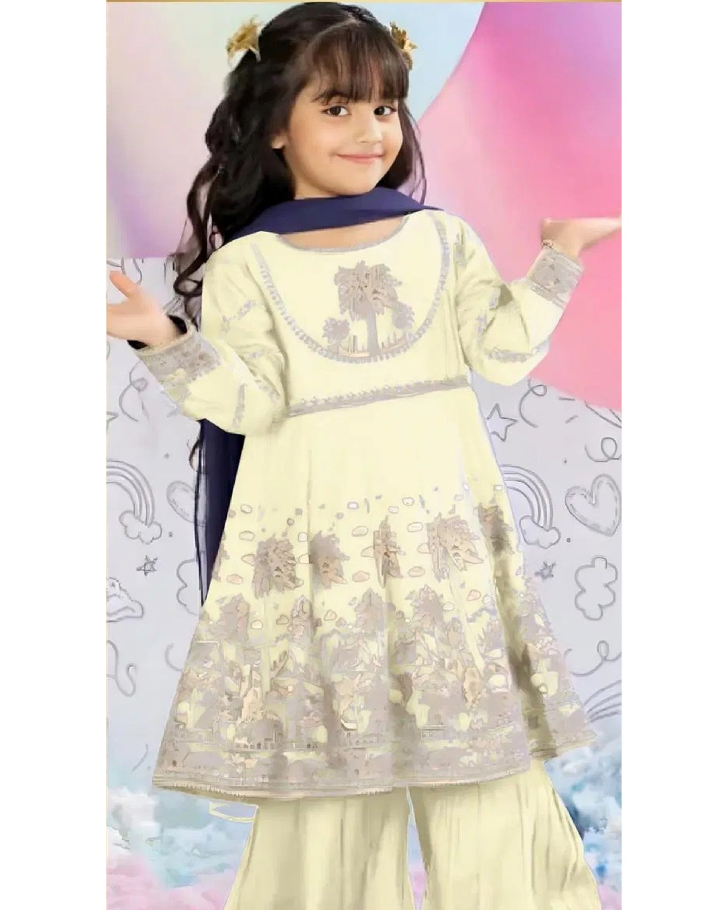 Elegant Kids Girls Embroidered Suit