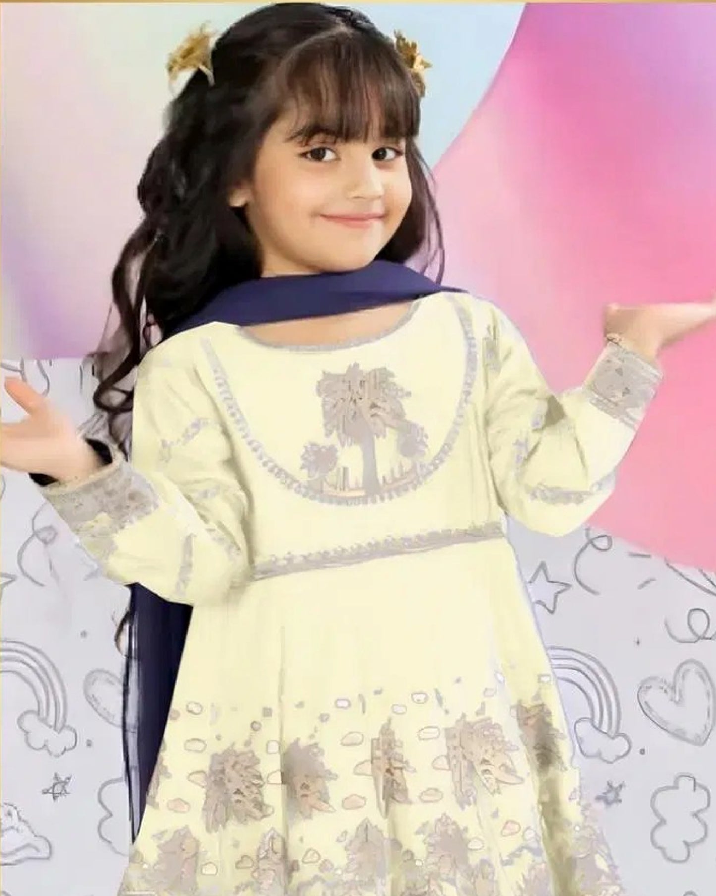 Elegant Kids Girls Embroidered Suit
