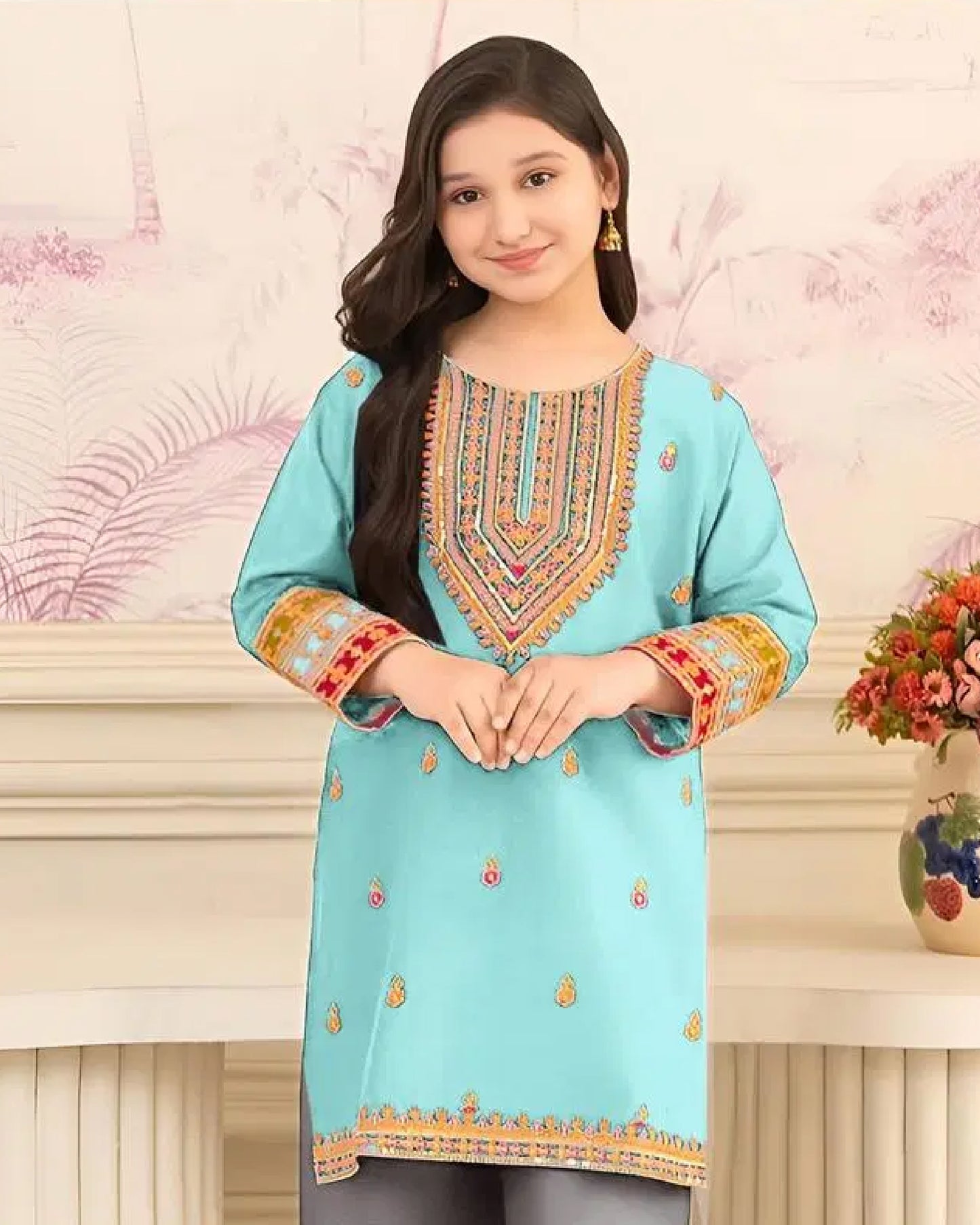 2 Pcs Girl’s Embroidered Suit