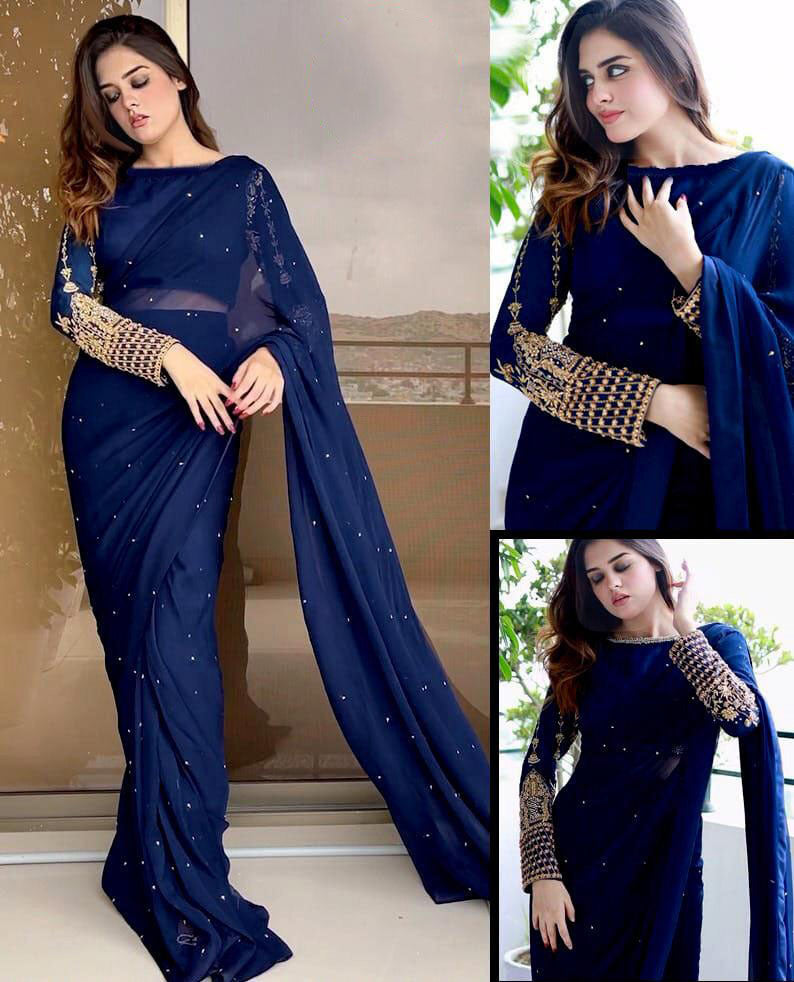 Multi Sequence with Pearls & Embroidery Saree Set