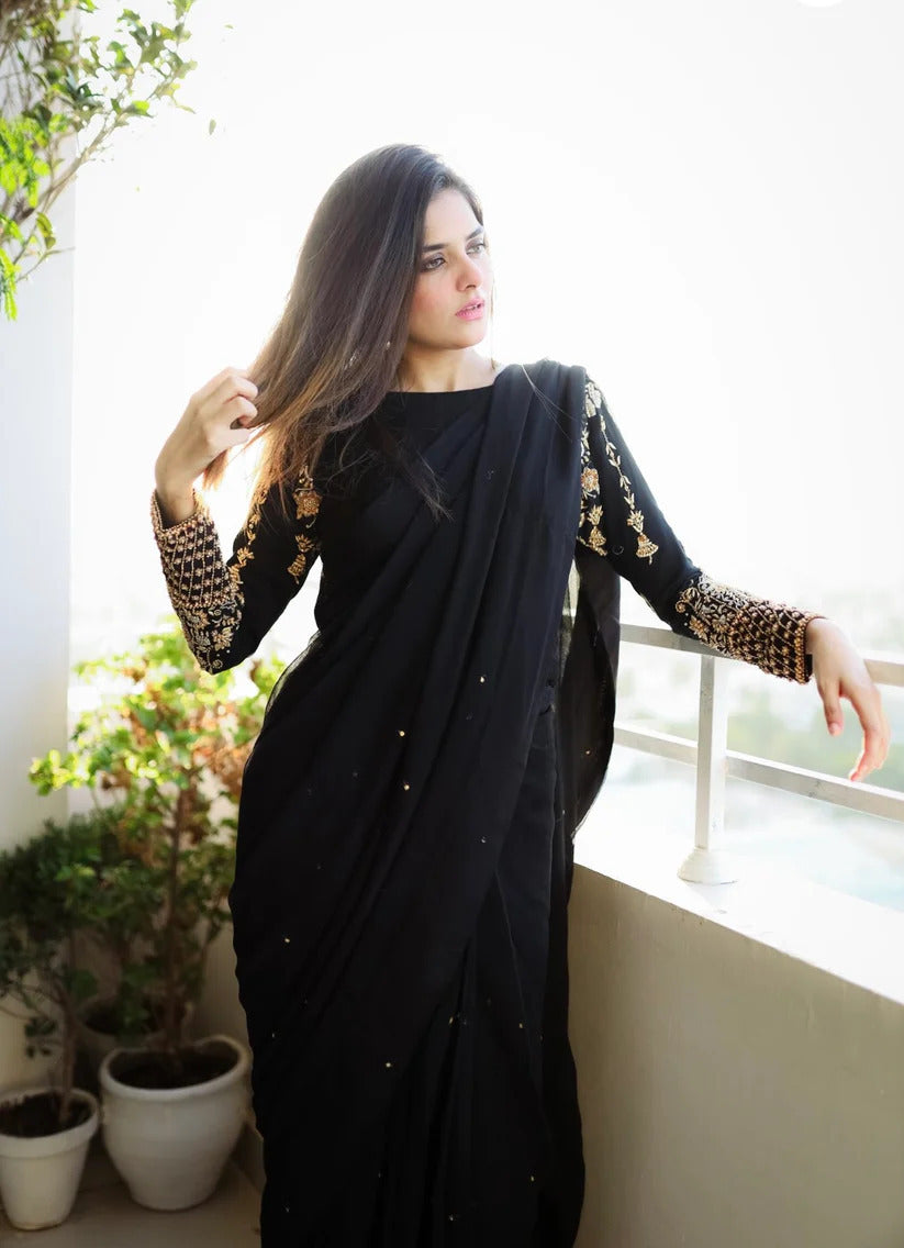 Multi Sequence with Pearls & Embroidery Saree Set