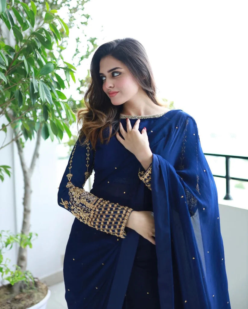 Multi Sequence with Pearls & Embroidery Saree Set
