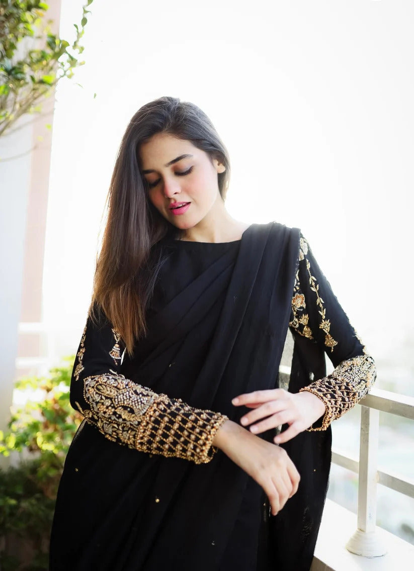 Multi Sequence with Pearls & Embroidery Saree Set