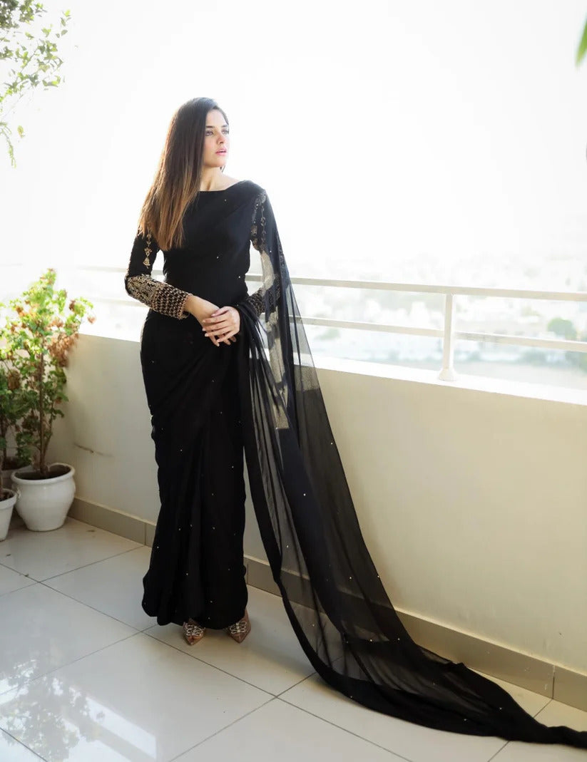 Multi Sequence with Pearls & Embroidery Saree Set