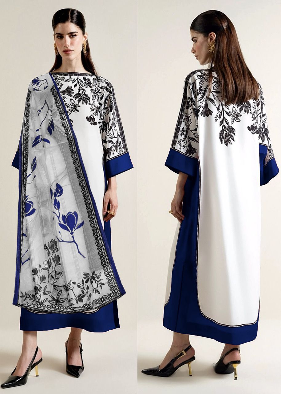 Stitched-BUTTERFLY KAFTAN Long Baggy Digital Printed 3-Piece Suit