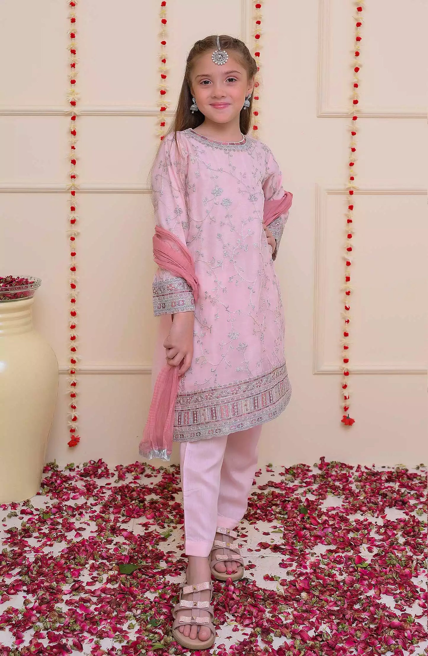 Kids 3PC Embroidered Lawn Dress With Net Dupatta