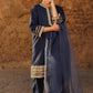 Kids 3PC Embroidered Linen Dress With Net Dupatta - Unstitched