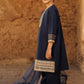 Kids 3PC Embroidered Linen Dress With Net Dupatta - Unstitched