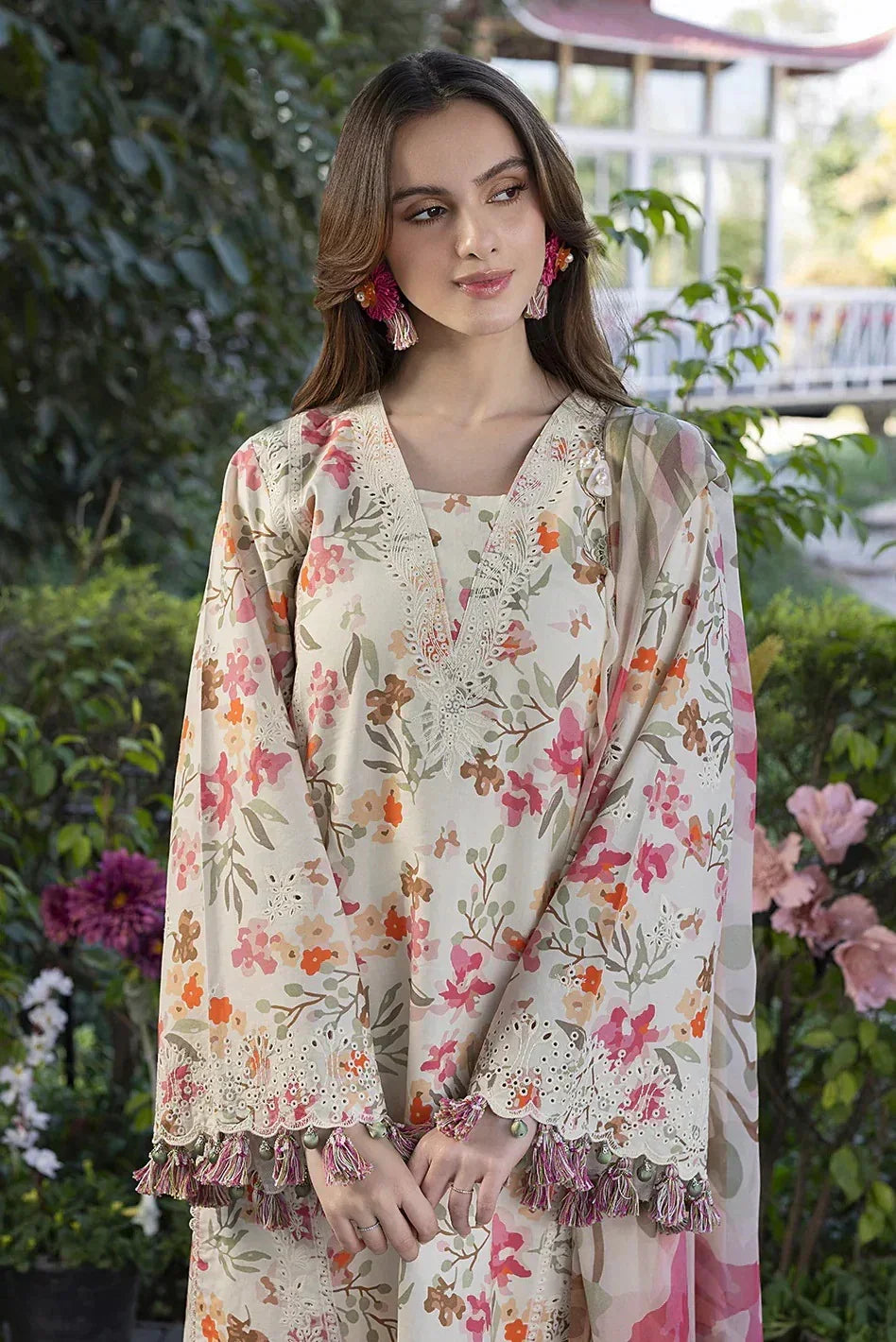 Crimson Embroidered Linen 3 Piece