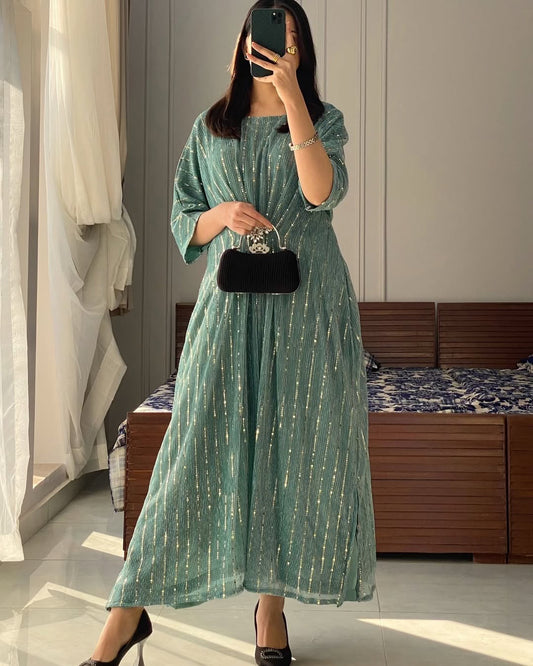 Rooh-e-Sham Stitch Kaftan- Light Sea Green