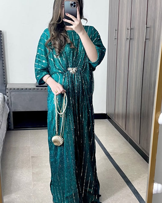 Rooh-e-Sham Kaftan Stitch – Emerald Green