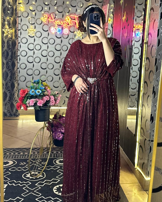Rooh-e-Sham Kaftan Stich – Wine Red