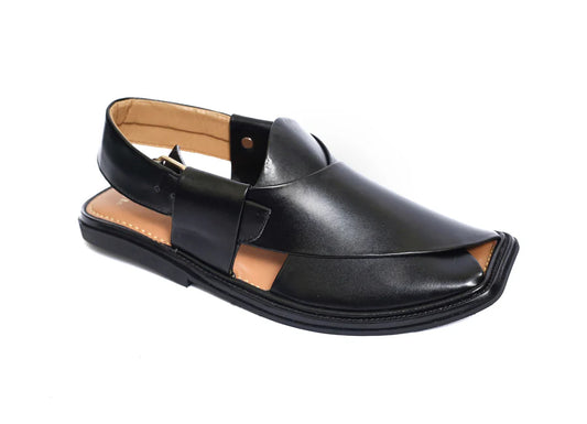 Handmade Classic Black Peshawari Chappal