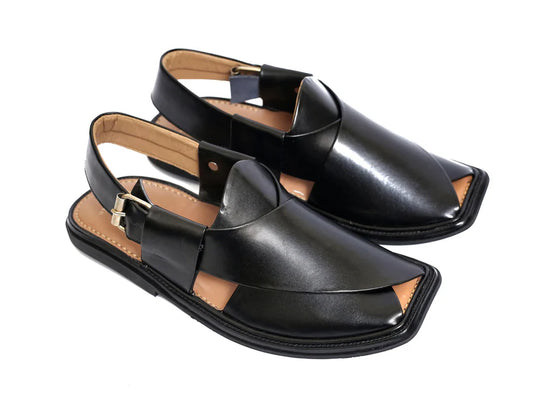 Handmade Classic Black Peshawari Chappal