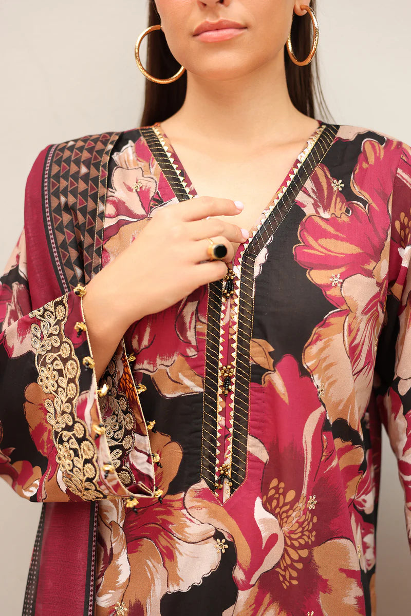 Winter 3PC Khaddar Embroidered Printed Suit