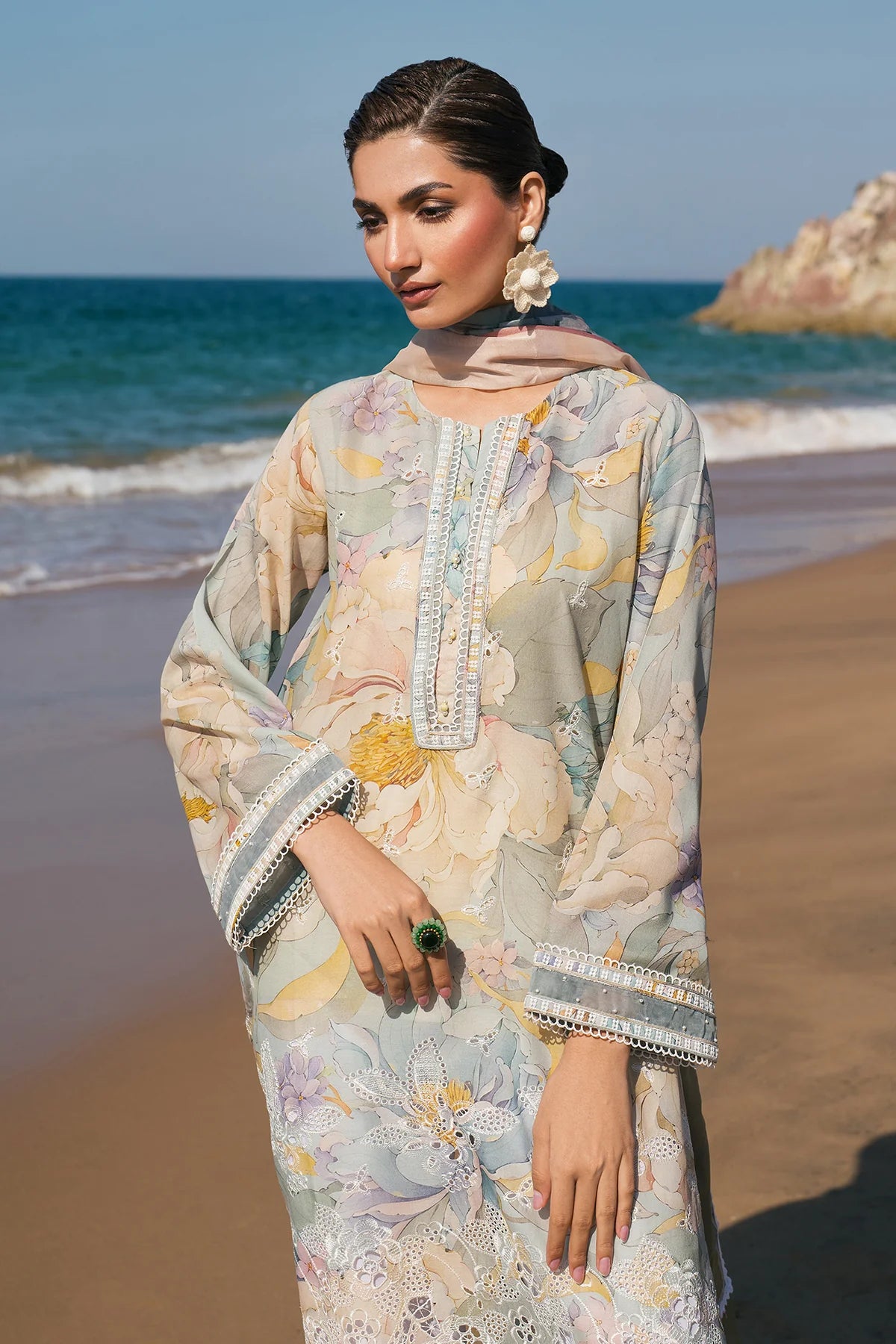 Baroque Floral Schiffli Lawn Suit
