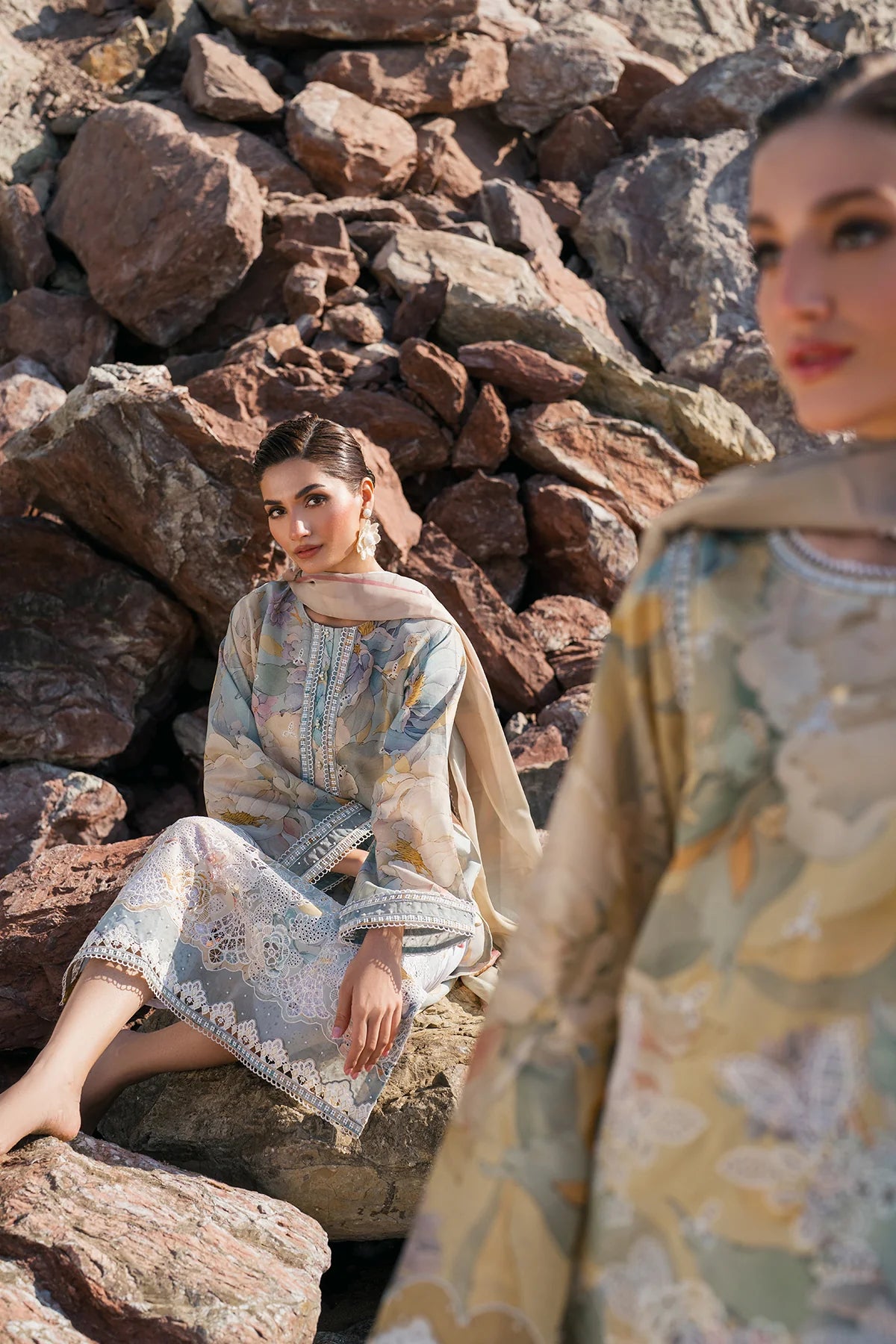 Baroque Floral Schiffli Lawn Suit