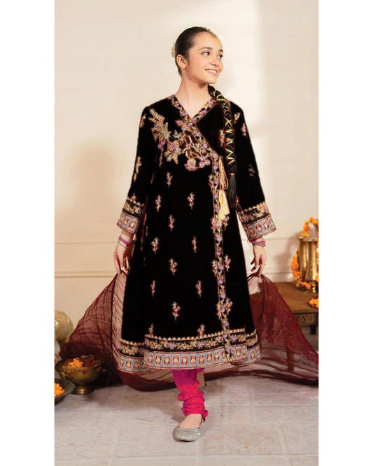 Black 2pc embroidered Kids Suit