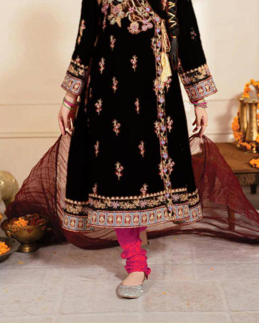 Black 2pc embroidered Kids Suit