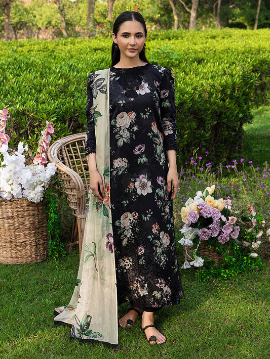 Bloom delicate floral Linen Embroidered 3-Piece