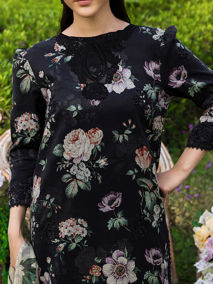Bloom delicate floral Linen Embroidered 3-Piece