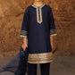 Kids 3PC Embroidered Linen Dress With Net Dupatta - Unstitched