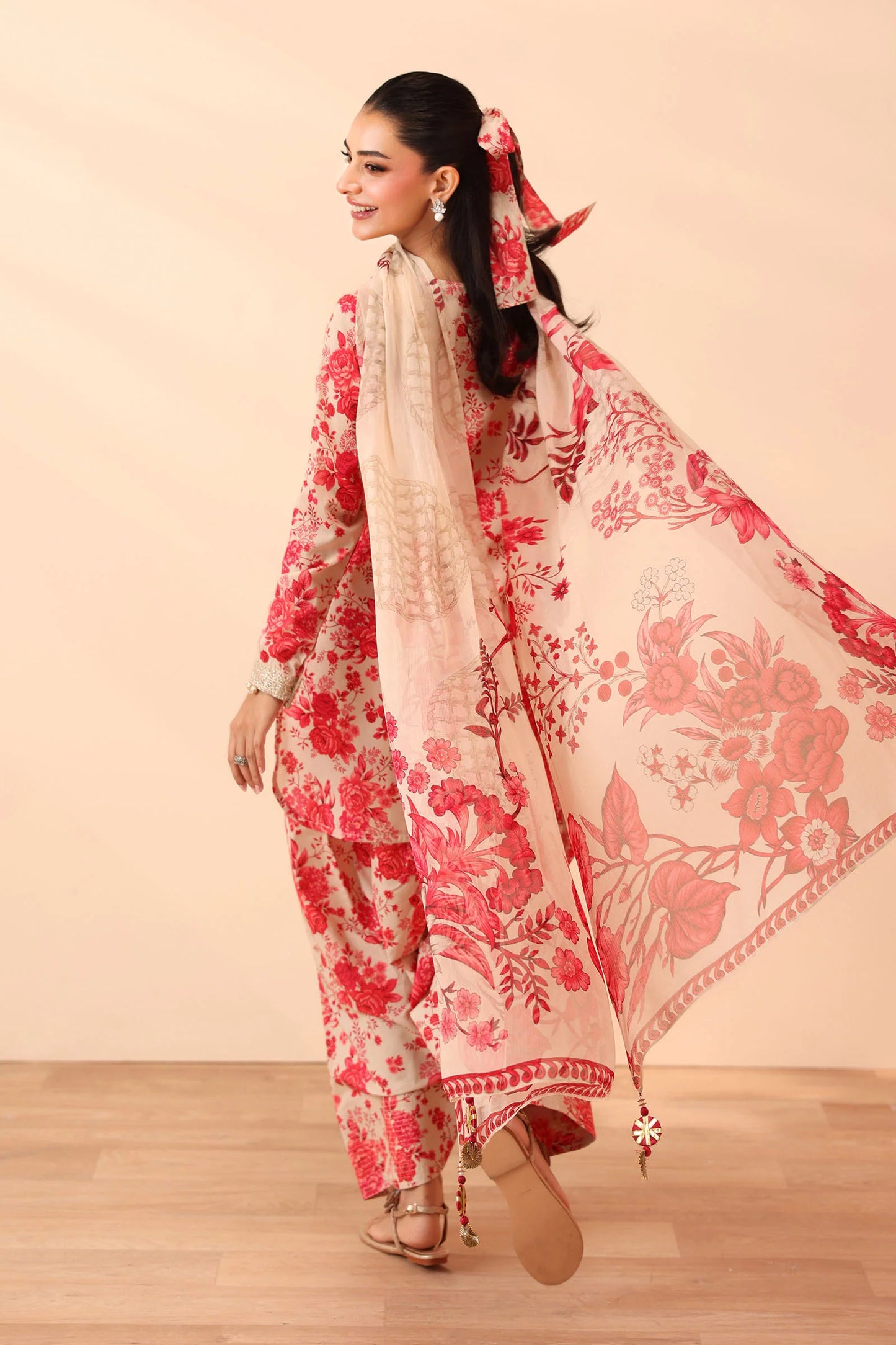 Pink 3 Piece Embroidered Linen Suit