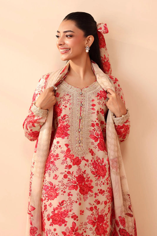 Pink 3 Piece Embroidered Linen Suit