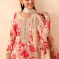 Pink 3 Piece Embroidered Linen Suit