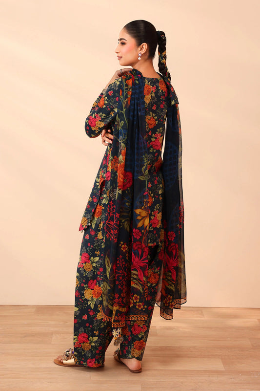 Teal 3 Piece Embroidered Linen Sui