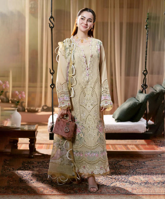 Jade X Hania Aamir 3PC Lawn Embroidered Suit with Chiffon Printed Dupatta